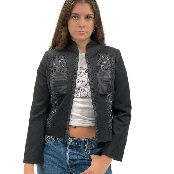 Minh Khoa Designer Jacket RARE Charcoal Black Beaded Exquisite Detailing | S/M - Picture 2 of 12